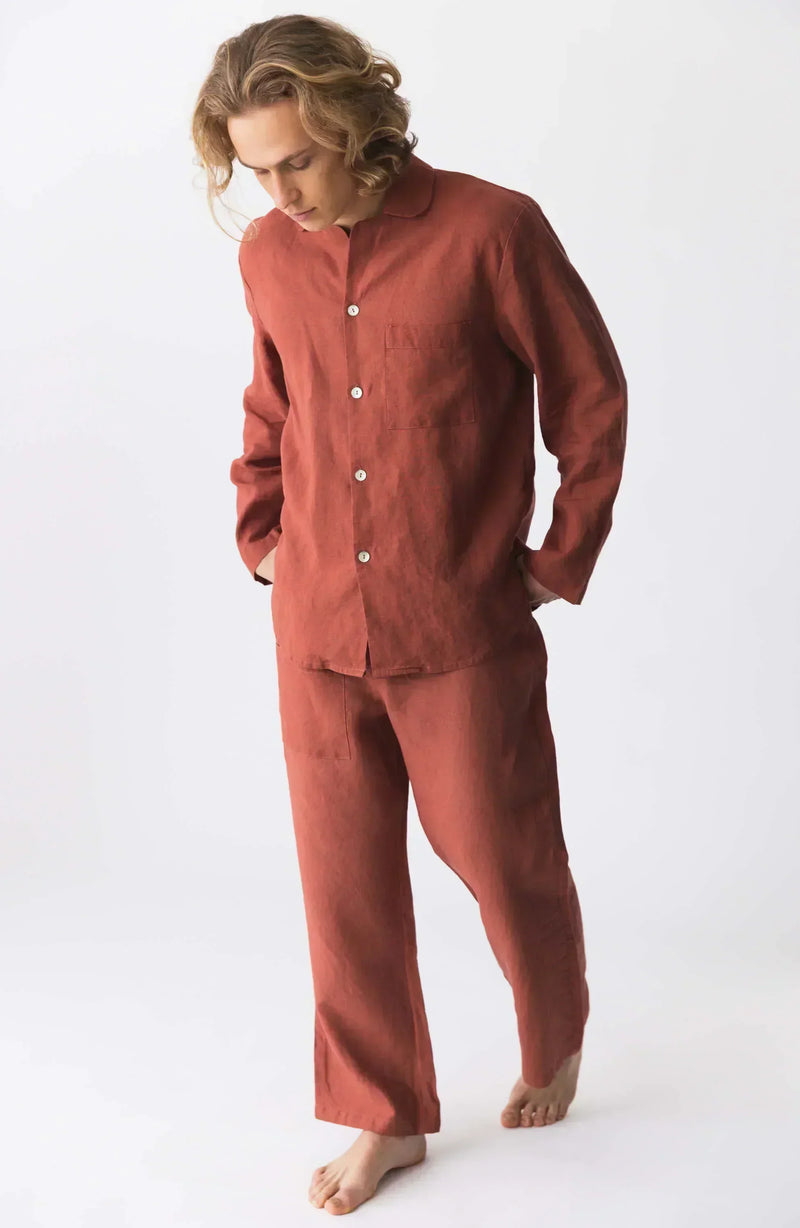 Pyjama en lin homme “Ronaldo” brique 15 