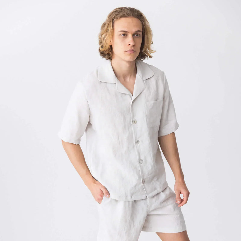 Veste pyjama en lin à manches courtes “Emanuel” Gris Minéral 4 