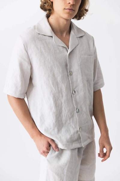 Veste pyjama en lin lavé à manches courtes “Emanuel” #colour_gris-mineral