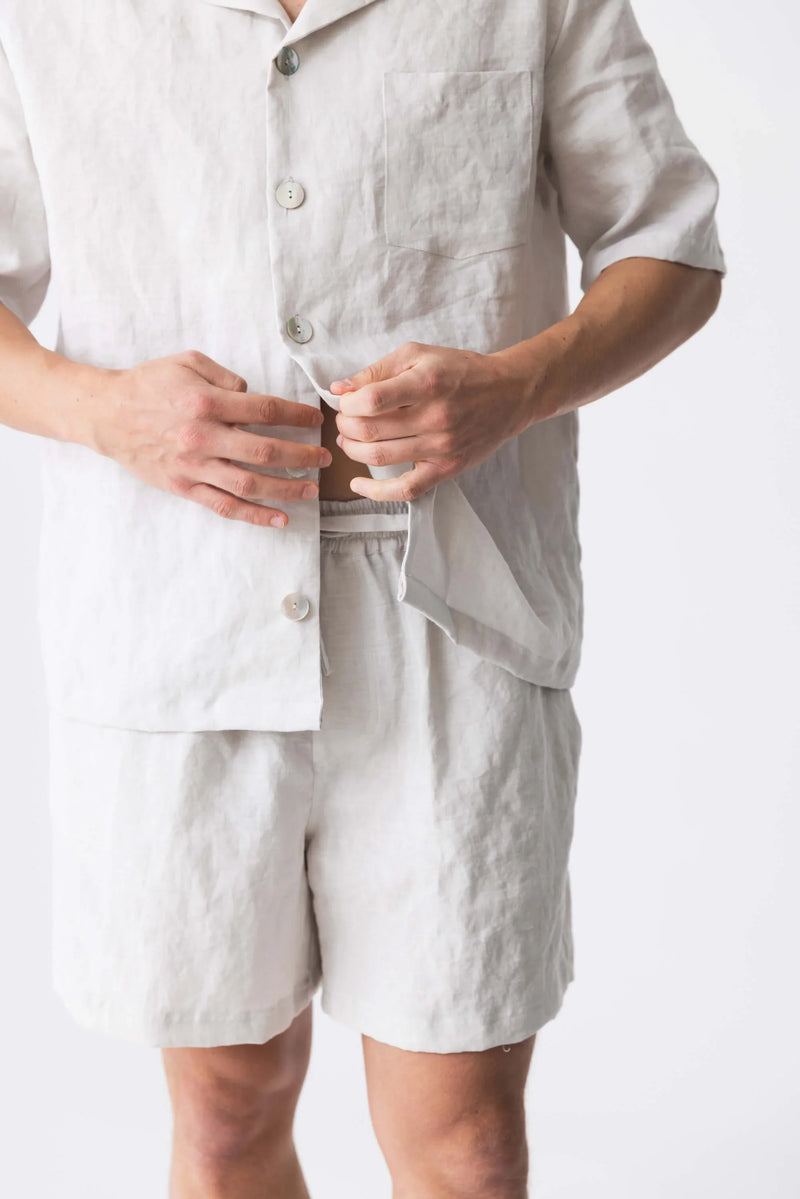 Veste pyjama en lin doux à manches courtes “Emanuel” Gris Minéral 1 