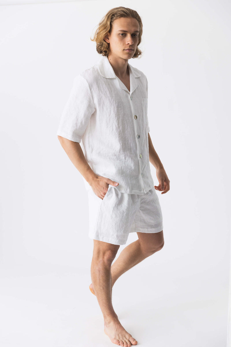Pyjama en lin lavé à manches courtes blanc 12 