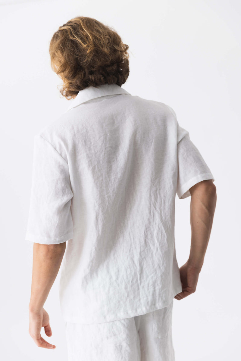 Pyjama en lin doux à manches courtes blanc 7 