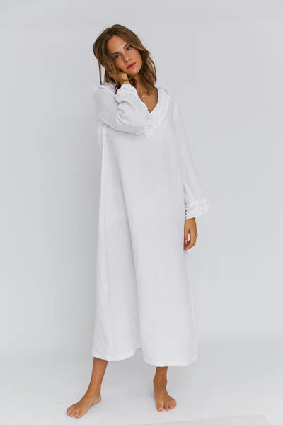 Longue Robe de nuit en lin lavé à mini volants Blanc 2 #colour_blanc-optique