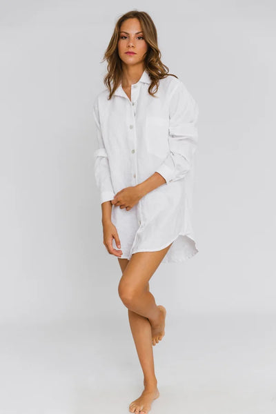 Chemise de nuit en lin boutonnée « Eliza » pour Femme Blanc Optique 15 #colour_blanc-optique