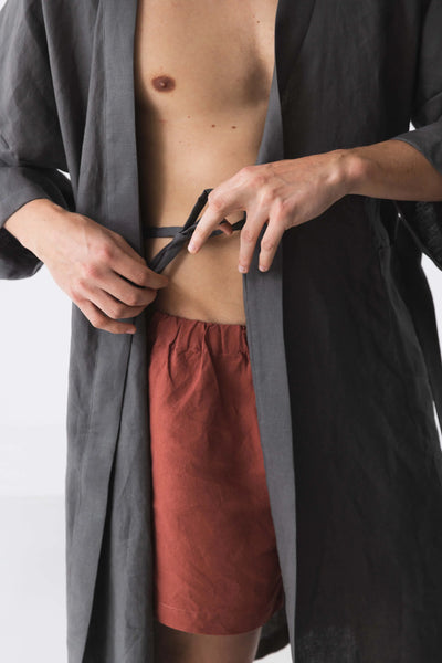 Peignoir long en lin, kimono “Nelson” gris-plomb #colour_gris-plomb