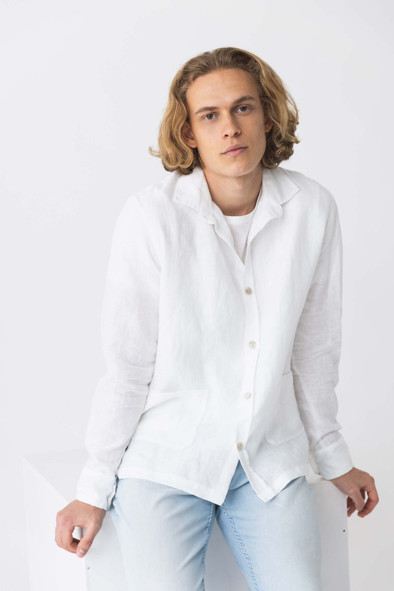 Chemise veste en lin blanc 3 