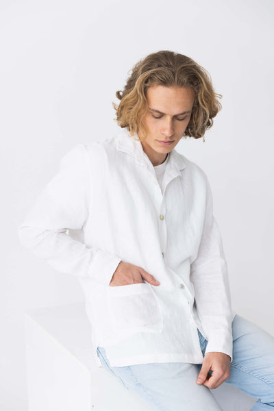 Chemise veste en 100 % lin lavé blanc 11 #colour_blanc-optique