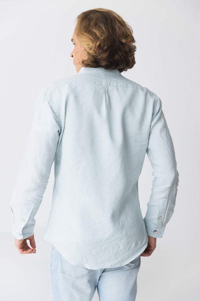 Chemise col mao en lin “Natanael” bleu-glacier 12 #colour_bleu-glacier