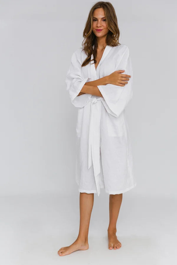 Peignoir long en lin style Kimono « Laís » Blanc 9 