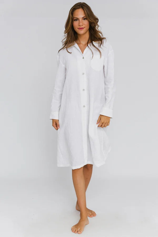 Chemise de nuit luxueuse en lin lavé Blanc Optique 6 