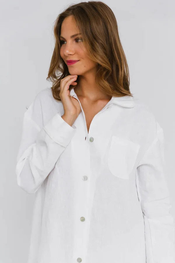 Chemise de nuit luxueuse en lin Blanc Optique 6 