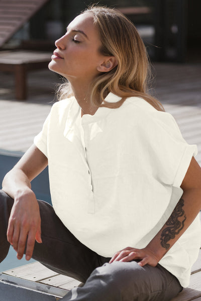 chemisier en lin lavé manches courtes Ivoire 