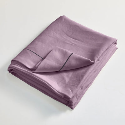 Drap plat en lin lavé Lilas finition bordure Bourdon