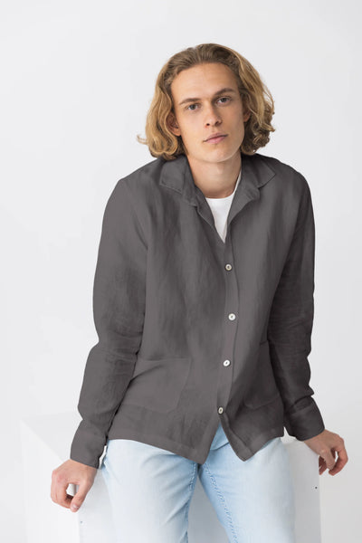 Chemise veste en 100 % lin lavé Gris Plomb