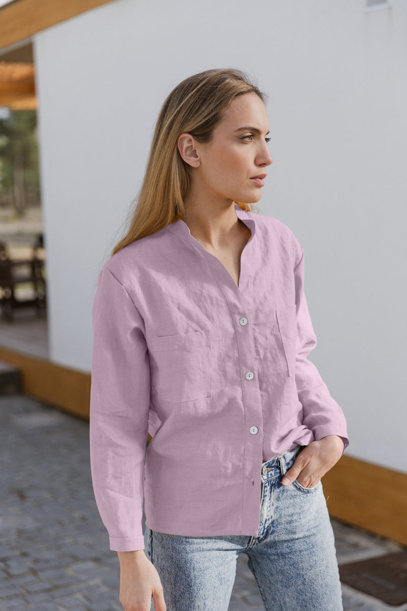 Blusa mujer com manga larga de lino lila Linenshed