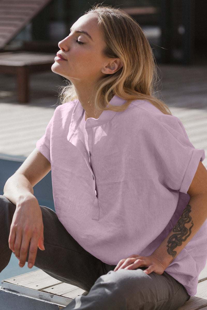 chemisier en lin lavé manches courtes Lilas 