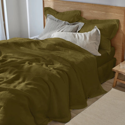 Housse de couette à bords plats vert olive