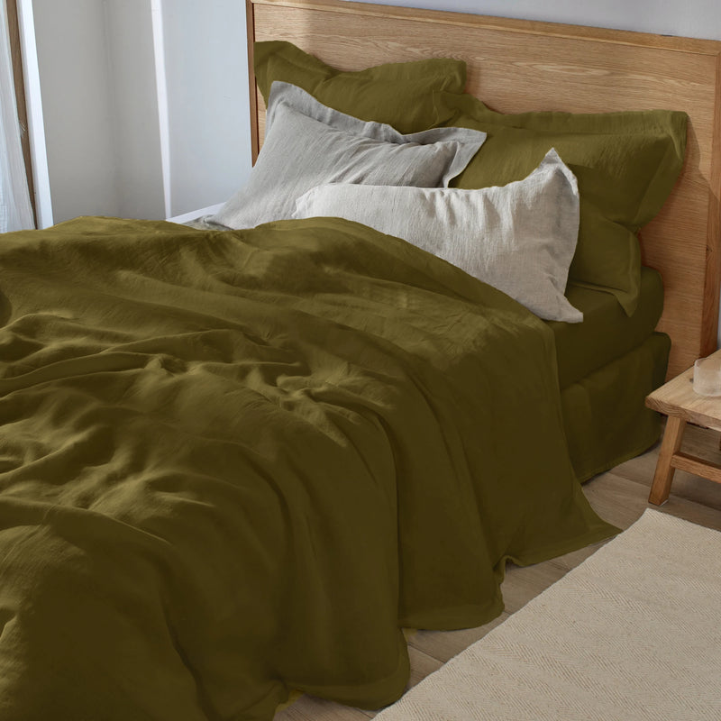 Housse de couette à bords plats vert olive