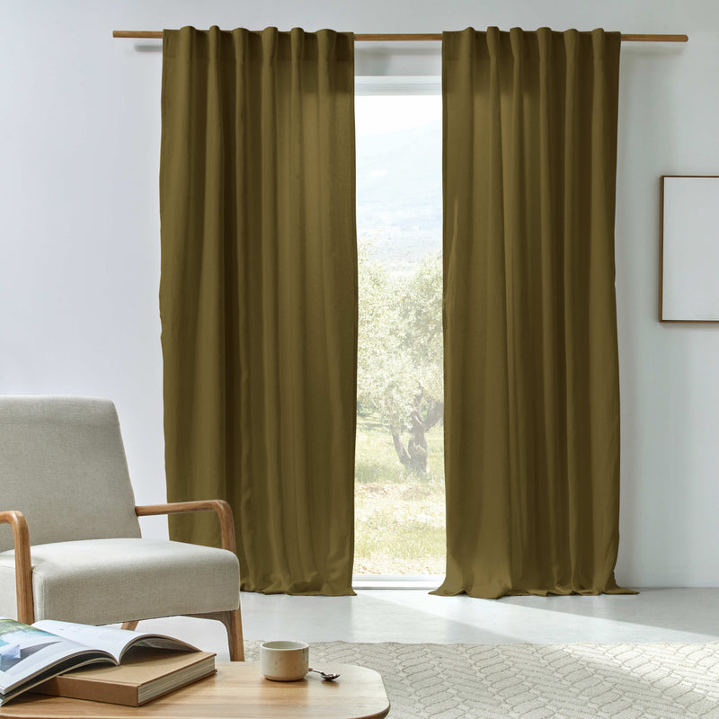 Rideau en lin doublé cotton sur mesure Olive Verte