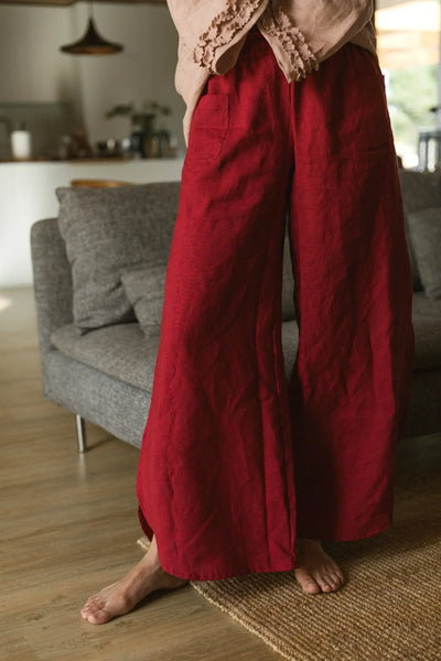 Pantalon évasé en lin 7 #colour_bordeaux 