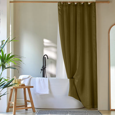 Rideau de douche simple en lin lavé sur mesure Olive-Verte