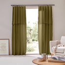 Cortina de panel con bourdon en lino verde oliva