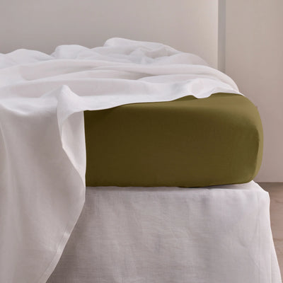 drap-housse en lin vert olive