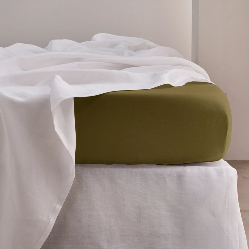 drap-housse en lin vert olive