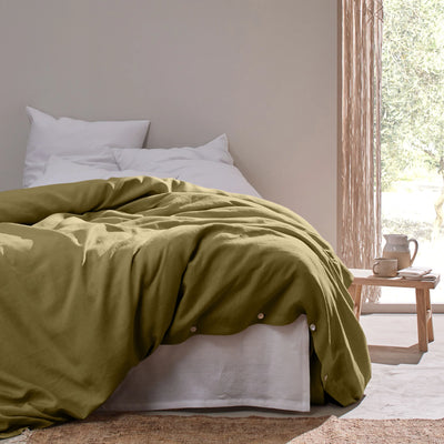 housse de couette 100% lin vert olive