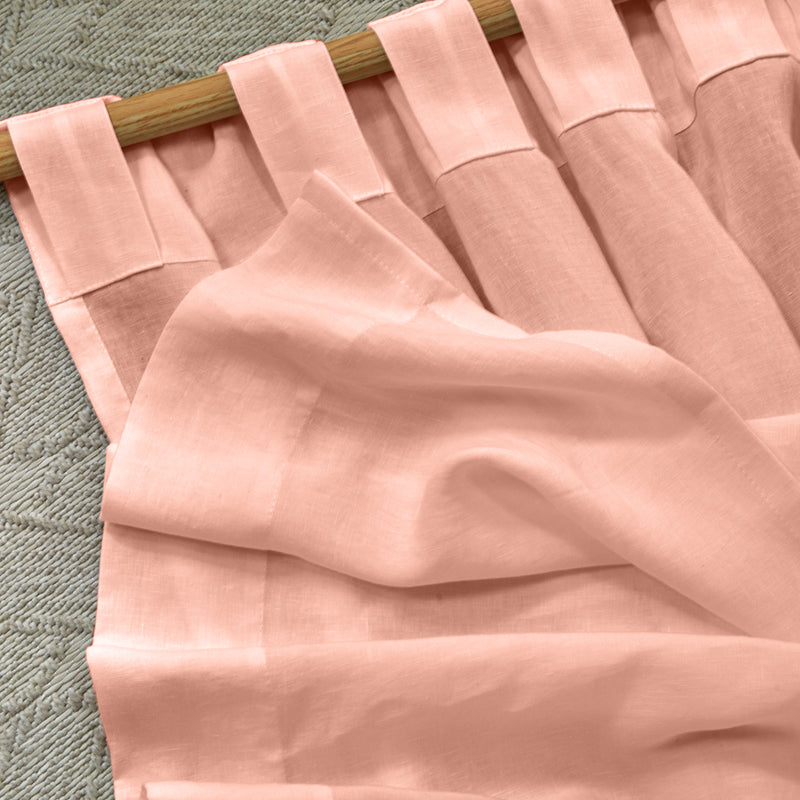 Rideau lin lavé non doublé sur mesure rose à pattes cachées