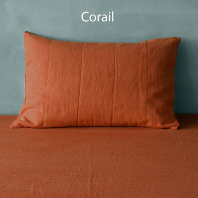 Taie d'oreiller en lin matelassée #colour_corail