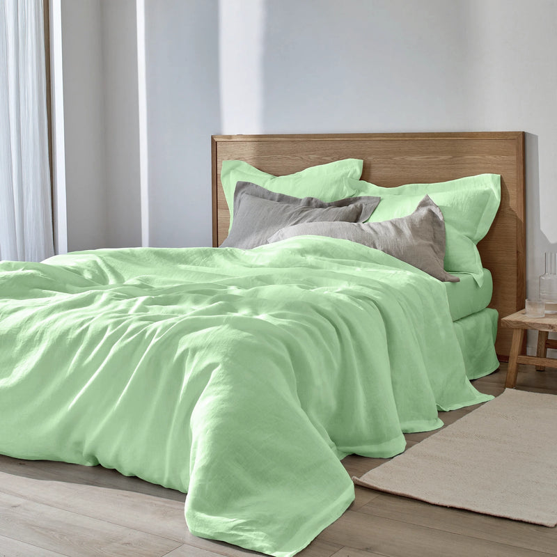 Housse de couette en lin à bords plats vert menthe