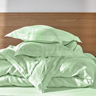 Housse de couette en lin lavé à bords plats vert menthe