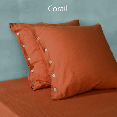 Taies d'oreiller en lin Lavé boutonnées Corail #colour_corail