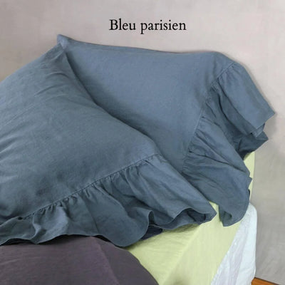 Taies d'oreiller romantiques à bords volantés #colour_bleu-francais
