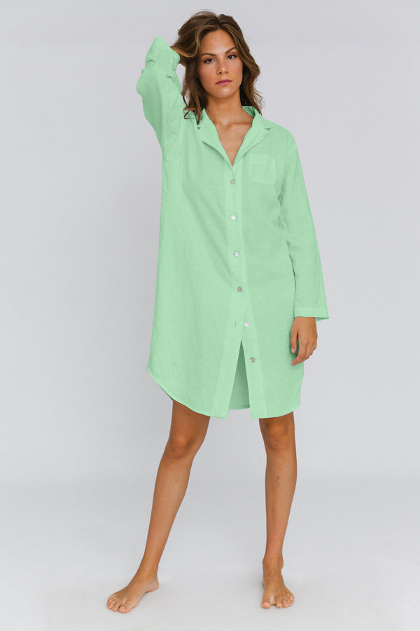 Chemise de nuit « Eliza » en lin Vert Menthe 