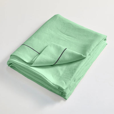 Drap plat en lin lavé Vert Menthe finition bordure Bourdon