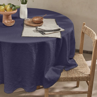 Nappe ronde en lin point de cheval bleu nuit