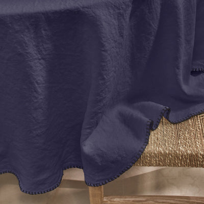 Nappe en lin ronde avec point de cheval bleu nuit