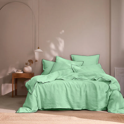 housse de couette en lin bords bourdon Vert Menthe