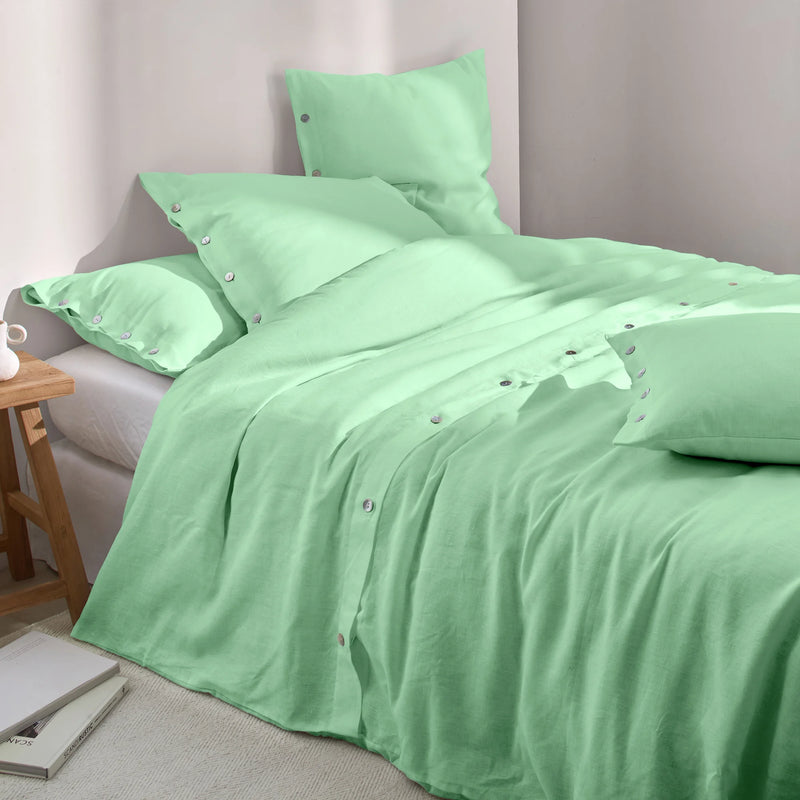 housse de couette 100% lin boutons Vert Menthe