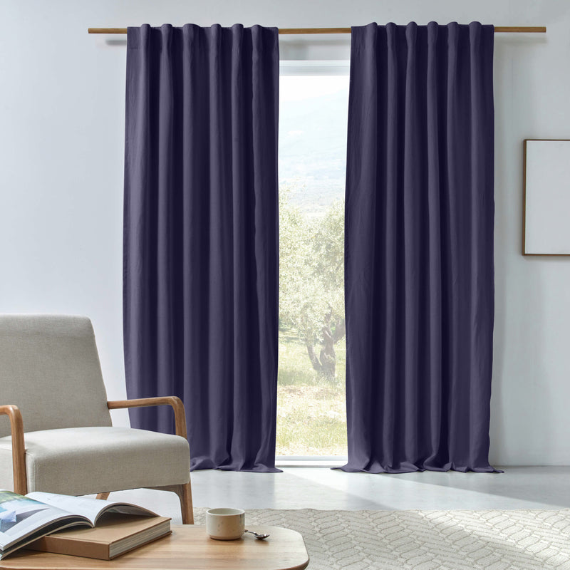 Rideau en lin occultant sur mesure bleu nuit