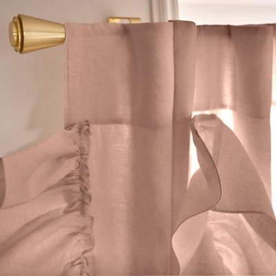 rideaux ornés de froufrous en lin lavé Vieux-Rose