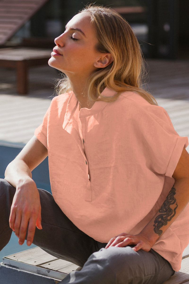 chemisier en lin lavé manches courtes Rose 