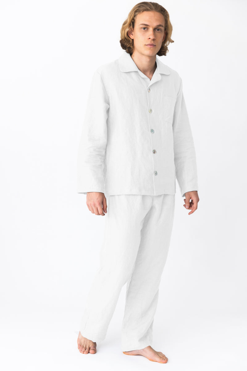Pyjama long homme en lin lavé Blanc Optique 