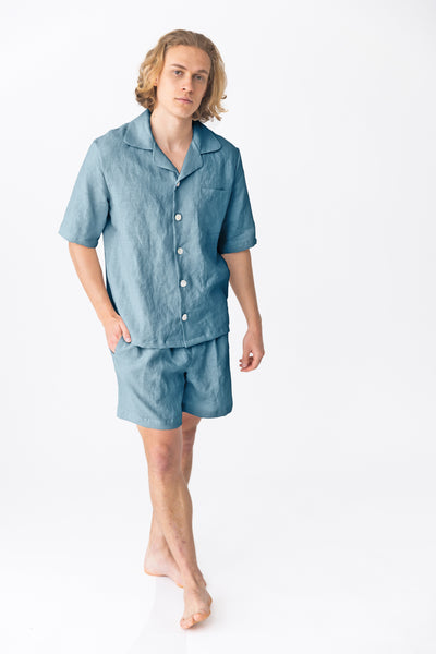 Pyjama en lin à manches courtes “Emanuel” Bleu Francais #colour_bleu-francais