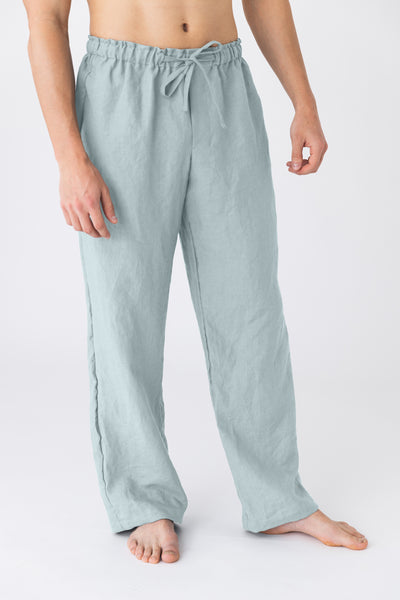 Pantalon de pyjama pour homme en lin “Diego” Bleu Glacier #colour_bleu-glacier