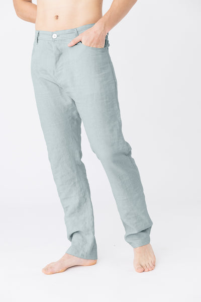 Pantalon en lin, style Jeans “Flavio” bleu-glacier #colour_bleu-glacier