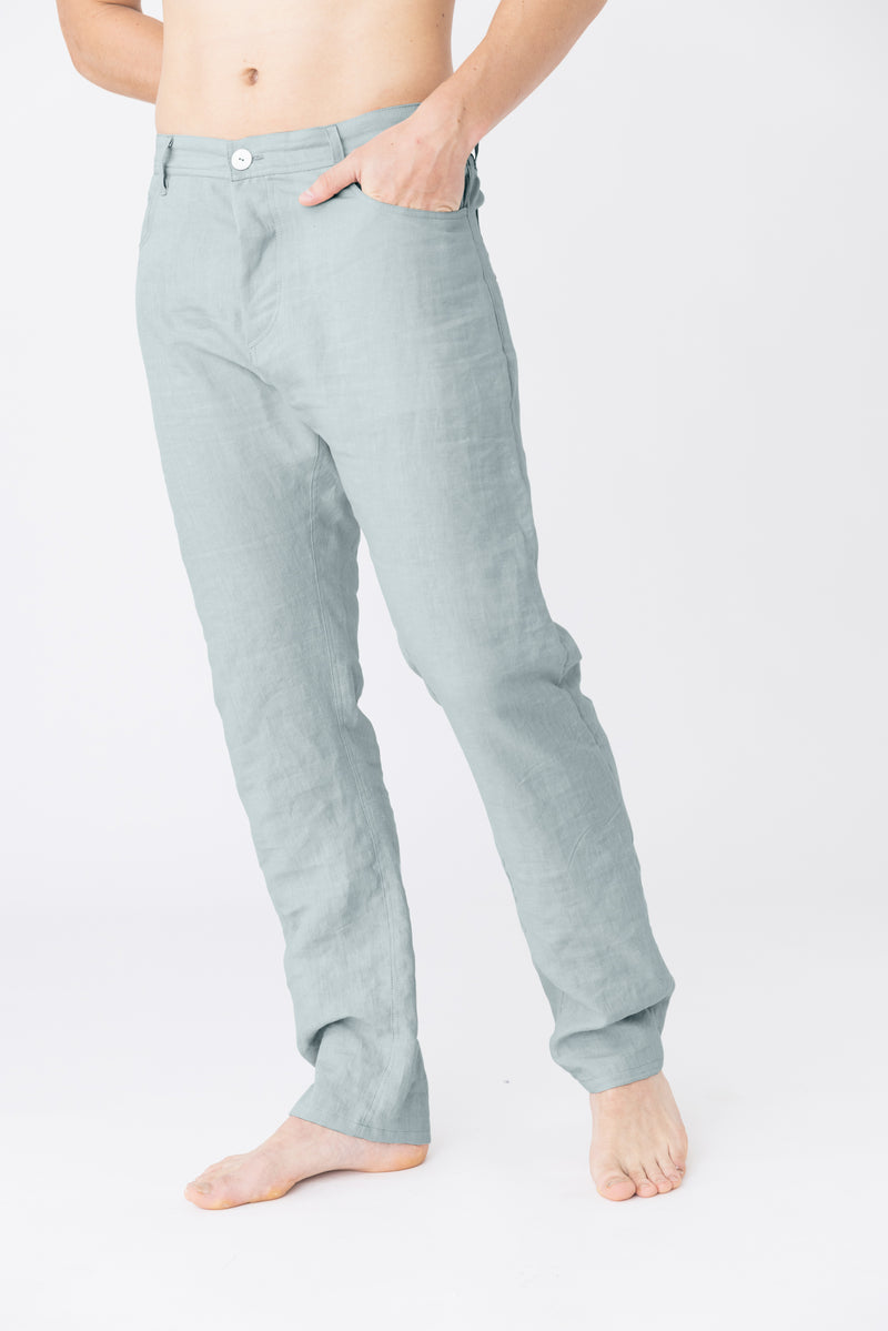 Pantalon en lin, style Jeans “Flavio” bleu-glacier 