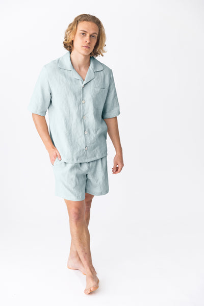 Pyjama en lin à manches courtes “Emanuel” Bleu Glacier #colour_bleu-glacier